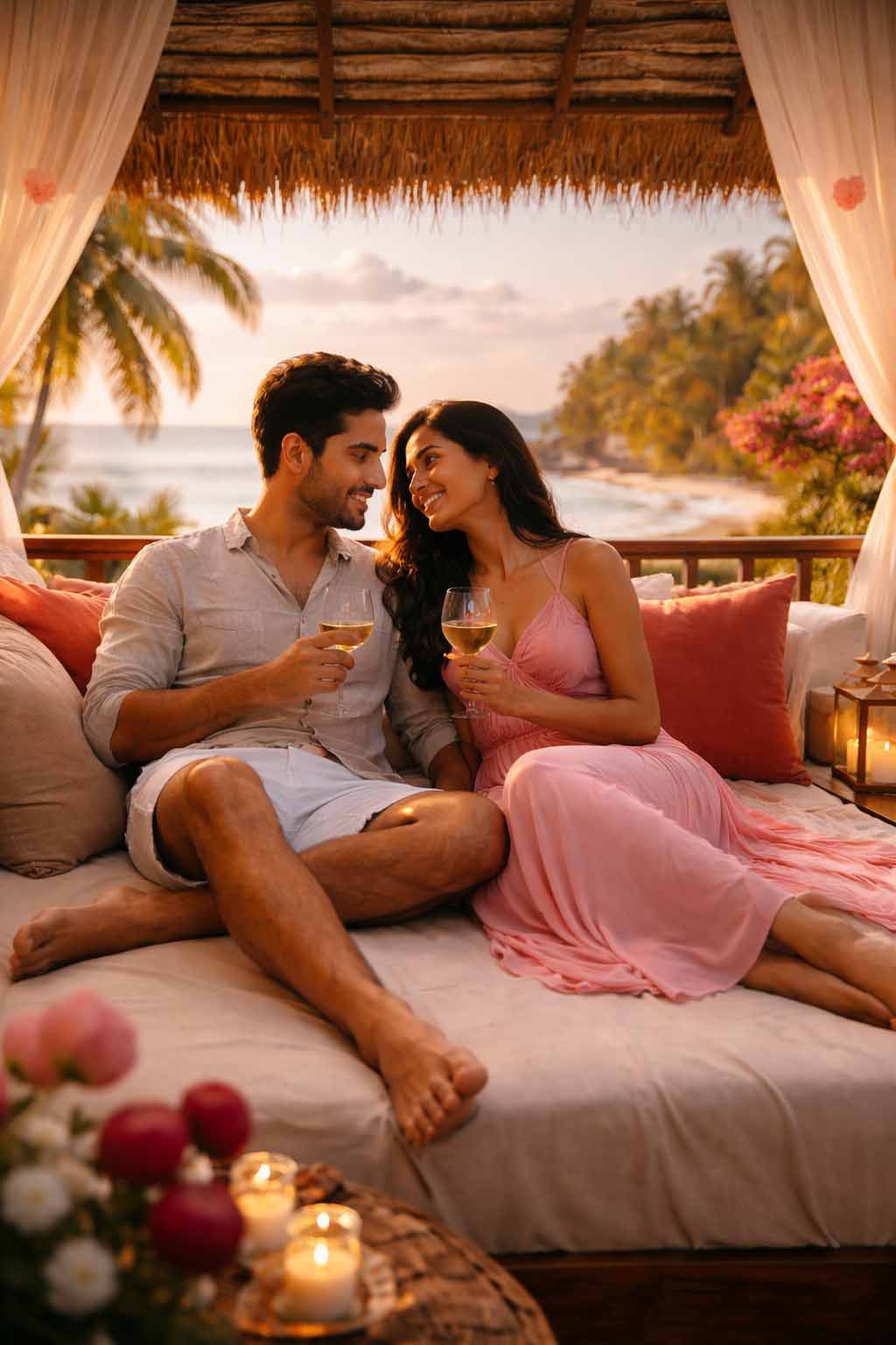 Couple enjoying a romantic resort getaway